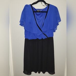 City Chic Blue and Black Flutter Sleeve Midi Dress